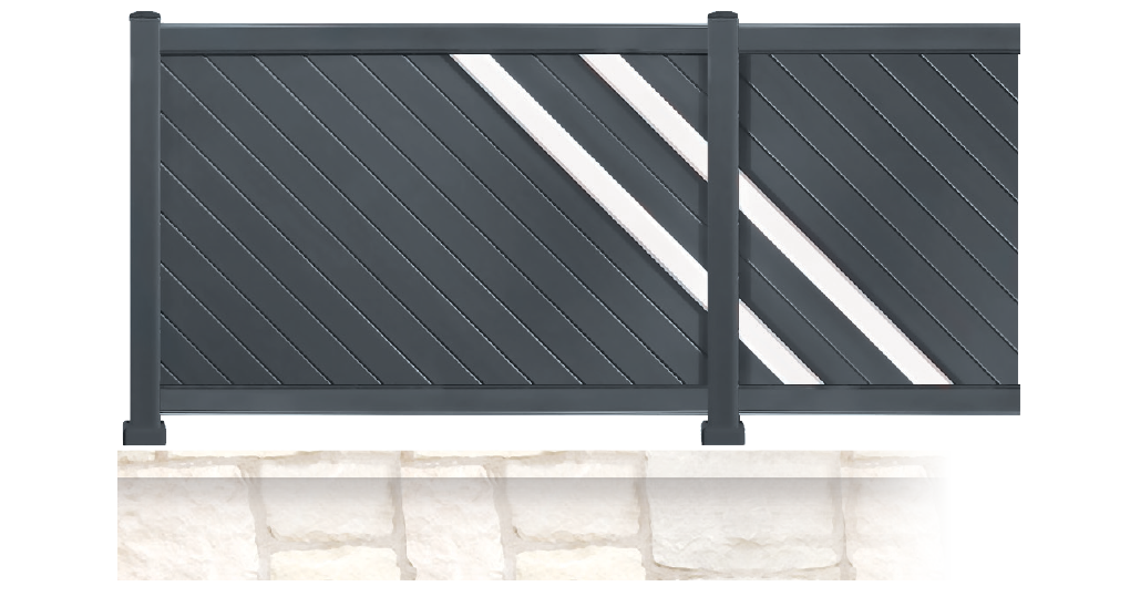 La clôture BOOGIE en aluminium, de forme droite et composée de lames fougères vous protégerons des regards indélicats