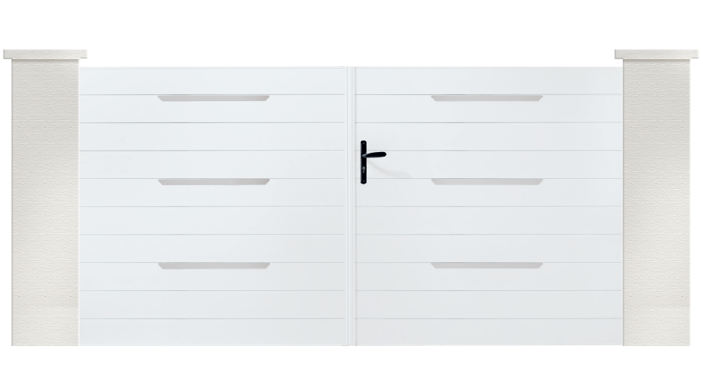 Hood est un portail en PVC de la collection coordonnée. Disponible en ouverture battante ou coulissante.